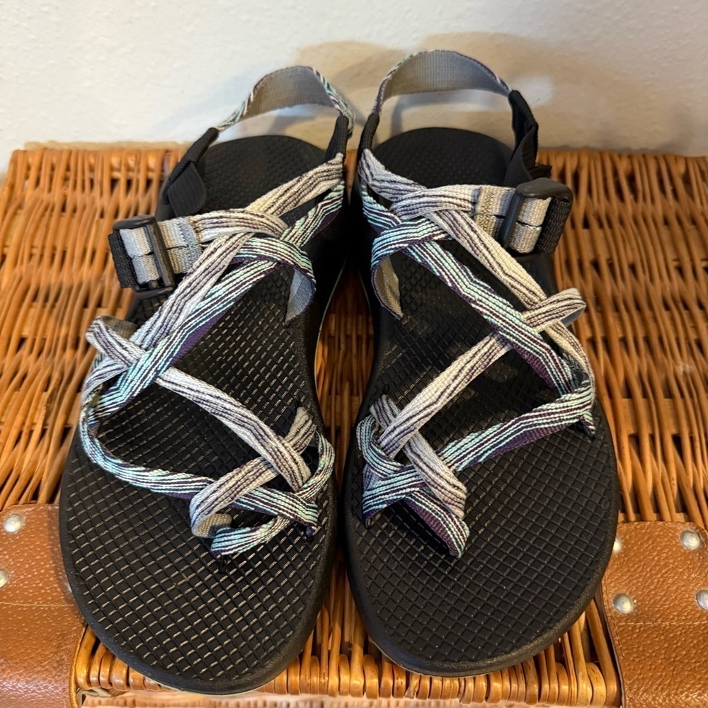 Chaco Strappy Sports Outdoor Sandals Dash Grey Blue Womens Sz 9 Comfort Hiking - Picture 2 of 8